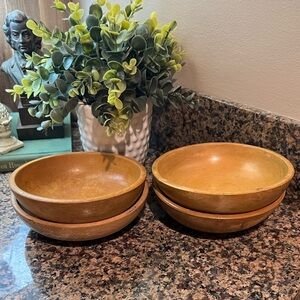 Vintage Wooden Bowl Lot (4) – One Marked Woodpecker Woodware